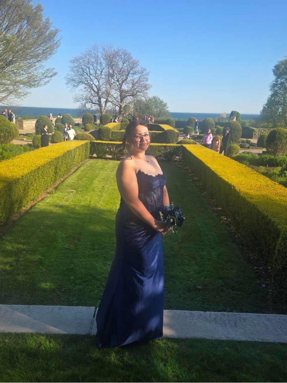 PromGirl Navy Blue Strapless Evening Gown